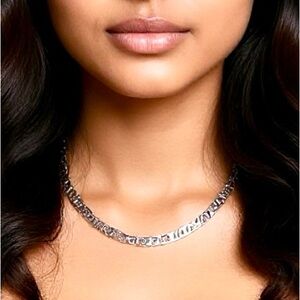 14K White GP Flat Byzantine Chain-Link Necklace Unisex